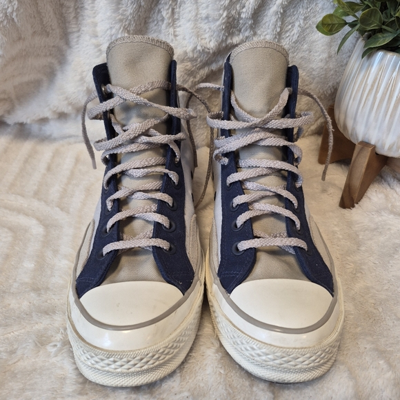 Converse Chuck 70 Court High Sneakers Beige/Navy Style# 171686C Men's Size 8 - Picture 6 of 13